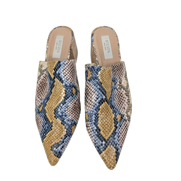 STEVEN NEW YORK Fedor Block Heel Slip On Mules Women’s Snake Print Sandals 8.5 - Picture 2 of 12